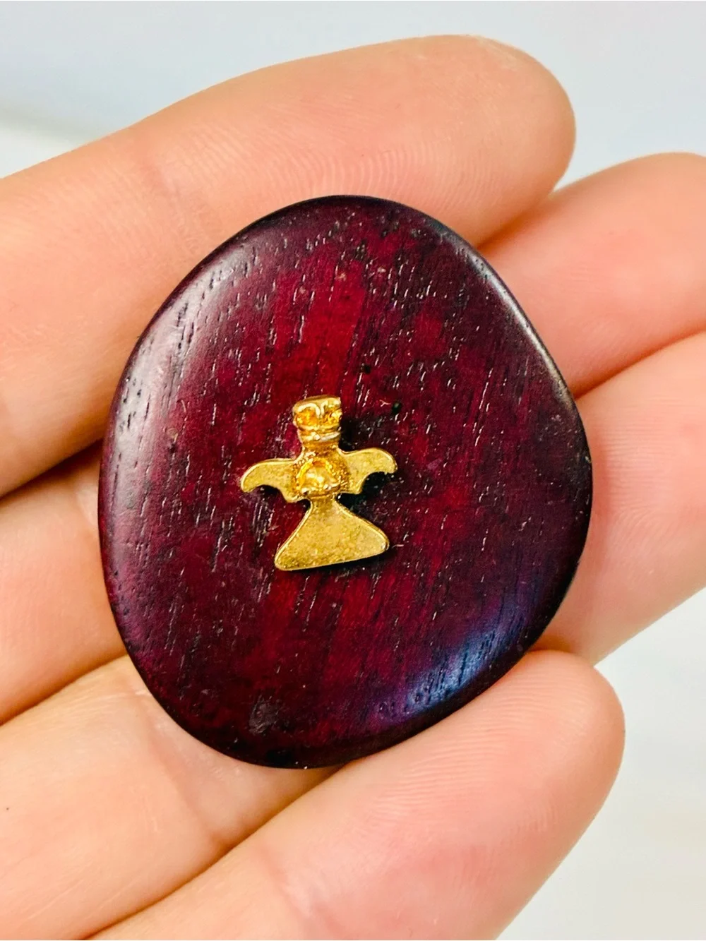 Unique Round Dark Cherry Wood Stud Earrings with Gold Accent - Women’s Jewelry